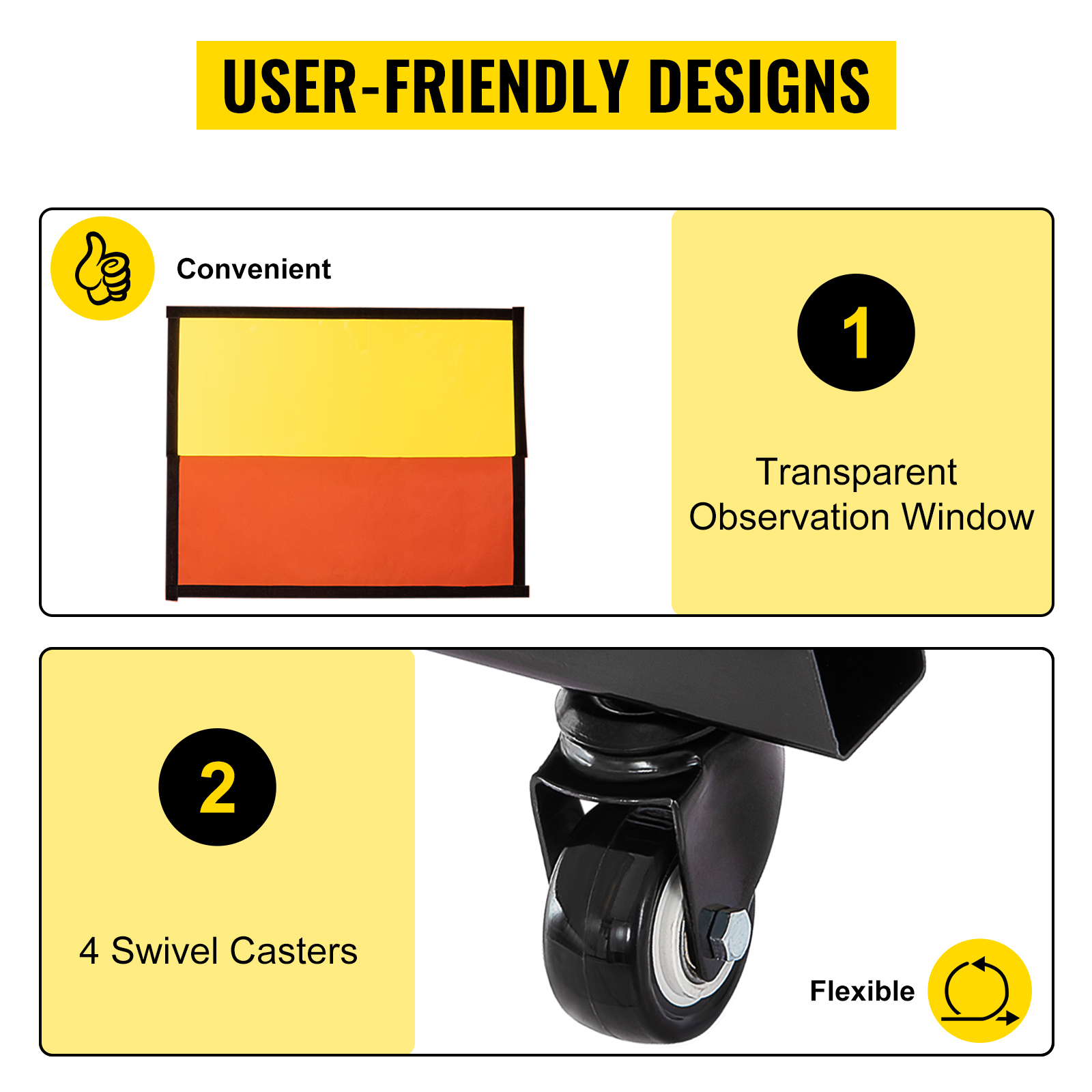 user-friendly design of VEVOR welding curtain with observation window and swivel casters.
