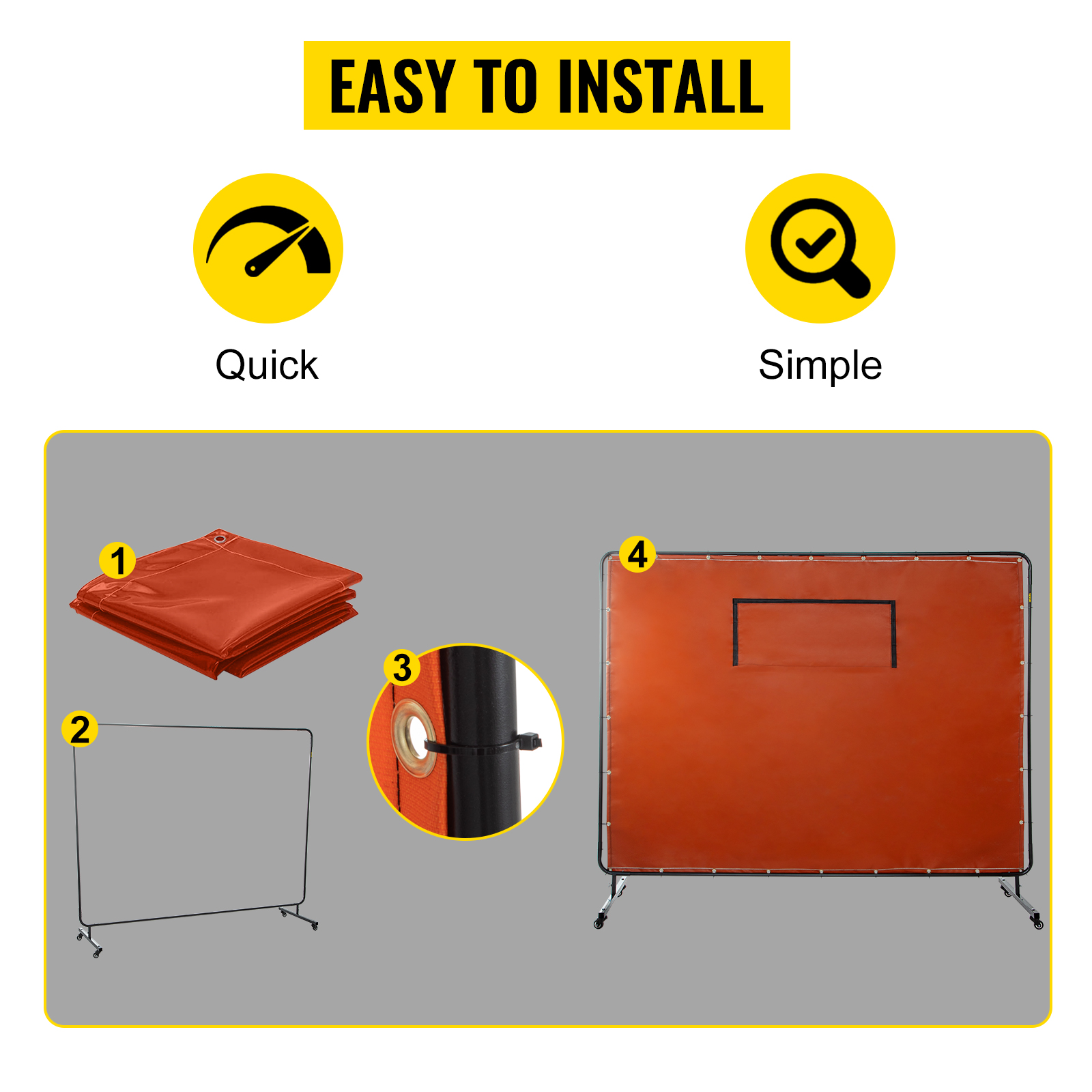 easy-to-install VEVOR welding curtain with quick assembly steps and clear instructions.