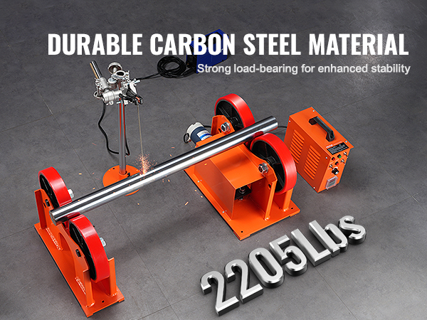 VEVOR welding turning rolls, durable carbon steel, supports 2205lbs, high strength, corrosion resistance.