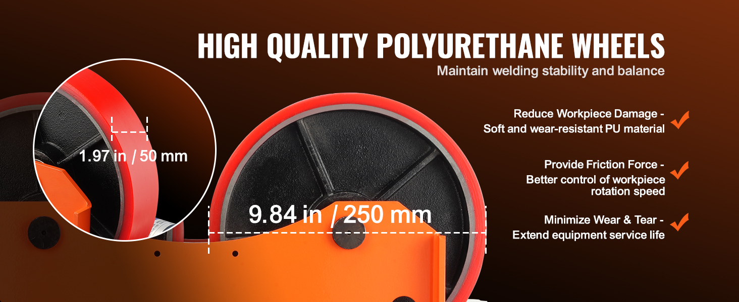 high quality polyurethane wheels for VEVOR welding turning rolls, stability, balance, wear-resistant pu.