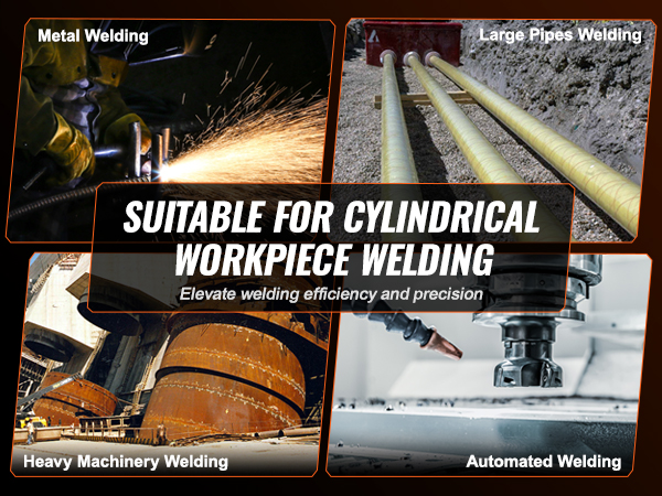 VEVOR welding turning rolls for metal, large pipes, heavy machinery, and automated welding applications.