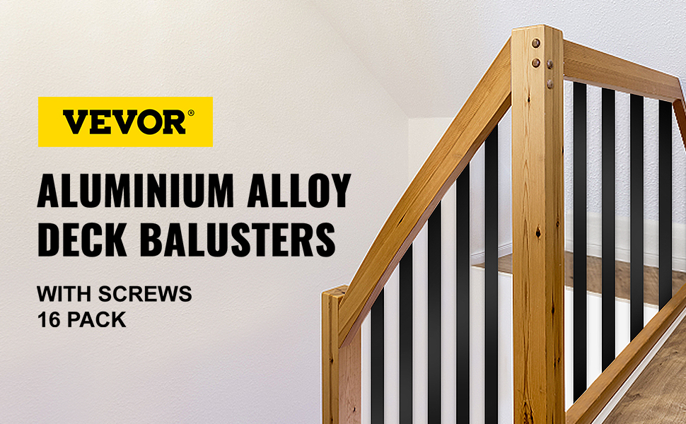 VEVOR deck balusters with screws 16 pack, aluminum alloy in wooden railing.