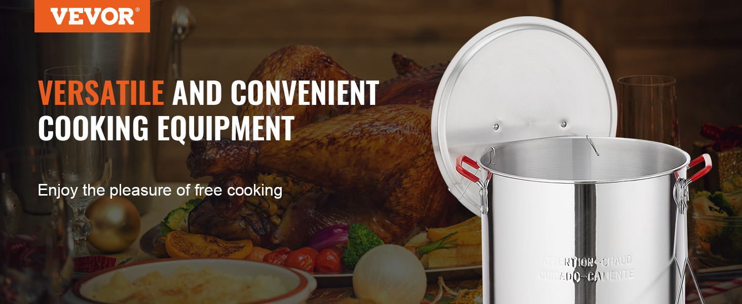 VEVOR turkey deep fryer with cooked turkey and vegetables, showcasing versatile cooking equipment.