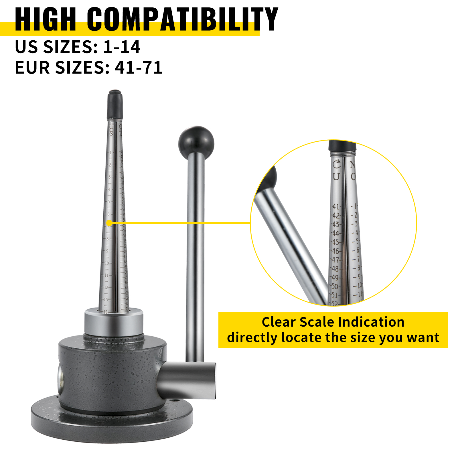 VEVOR ring stretcher reducer with high compatibility for us sizes 1-14 and eu sizes 41-71.
