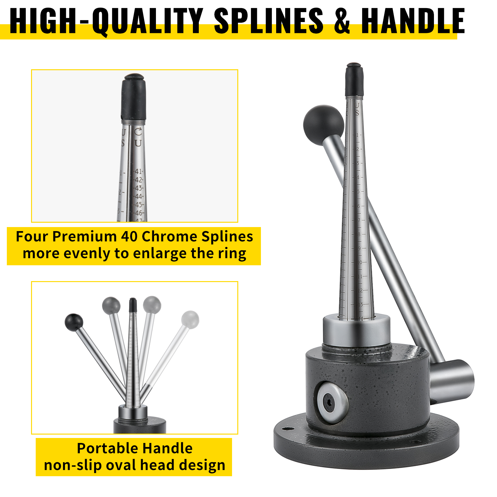 VEVOR ring stretcher reducer with four premium 40 chrome splines and a non-slip handle.