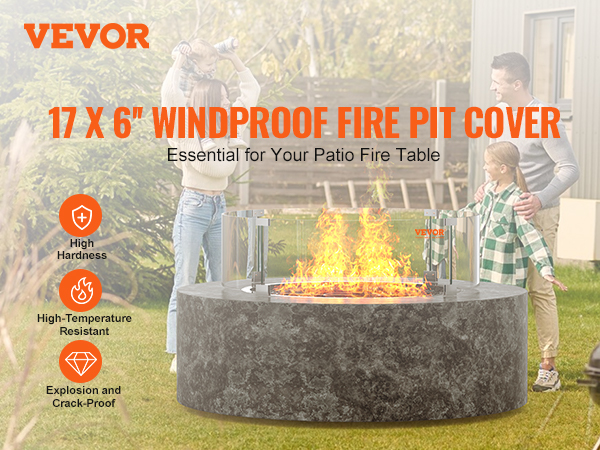 VEVOR fire pit wind guard with high hardness and temperature resistance, ideal for patio fire tables.