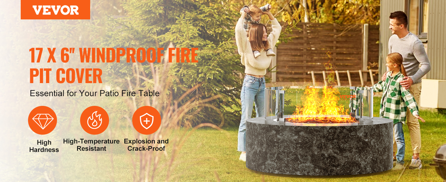 VEVOR fire pit wind guard with high hardness and temperature resistance, ideal for patio fire tables.