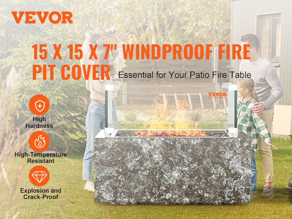 VEVOR gas fire pit wind guard showcasing a family enjoying a fire pit with high hardness and heat resistance.