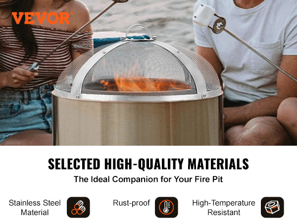 VEVOR fire pit spark screen with stainless steel material, high-temperature resistant, rust-proof.