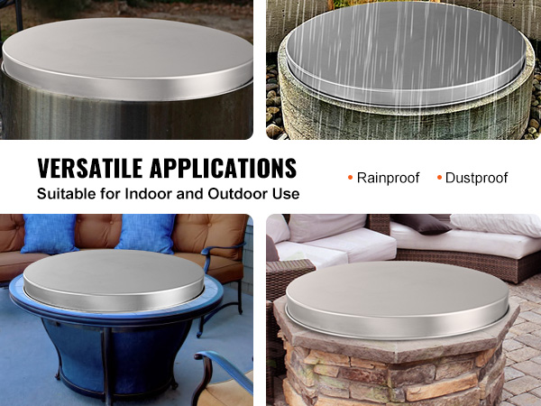 versatile VEVOR fire pit cover suitable for indoor and outdoor use; rainproof and dustproof.