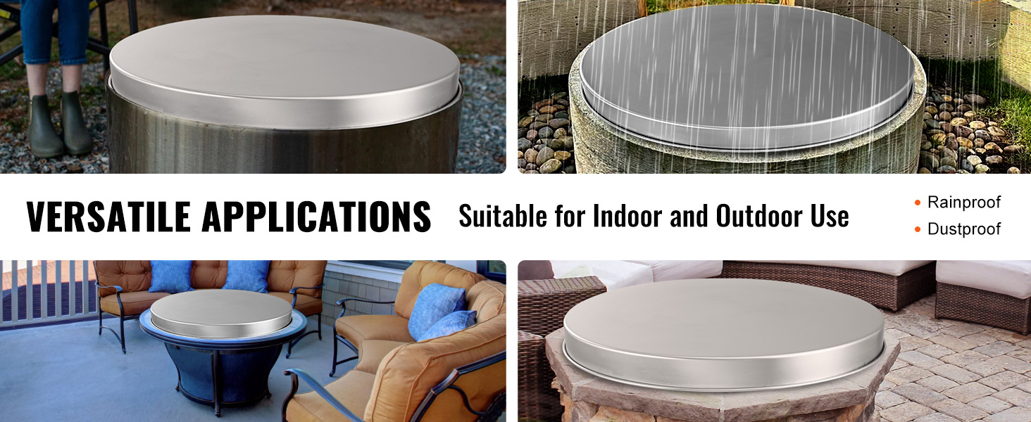 versatile VEVOR fire pit cover suitable for indoor and outdoor use; rainproof and dustproof.