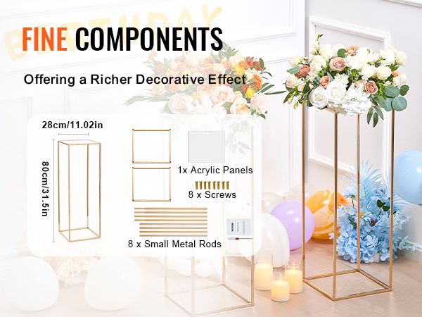 VEVOR wedding flower stand with floral arrangements, balloons, and candles for birthday decor.