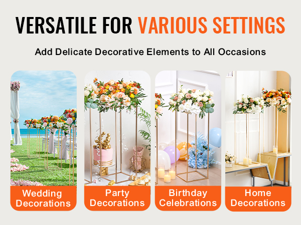 VEVOR wedding flower stand for wedding, party, birthday, and home decorations with floral displays.