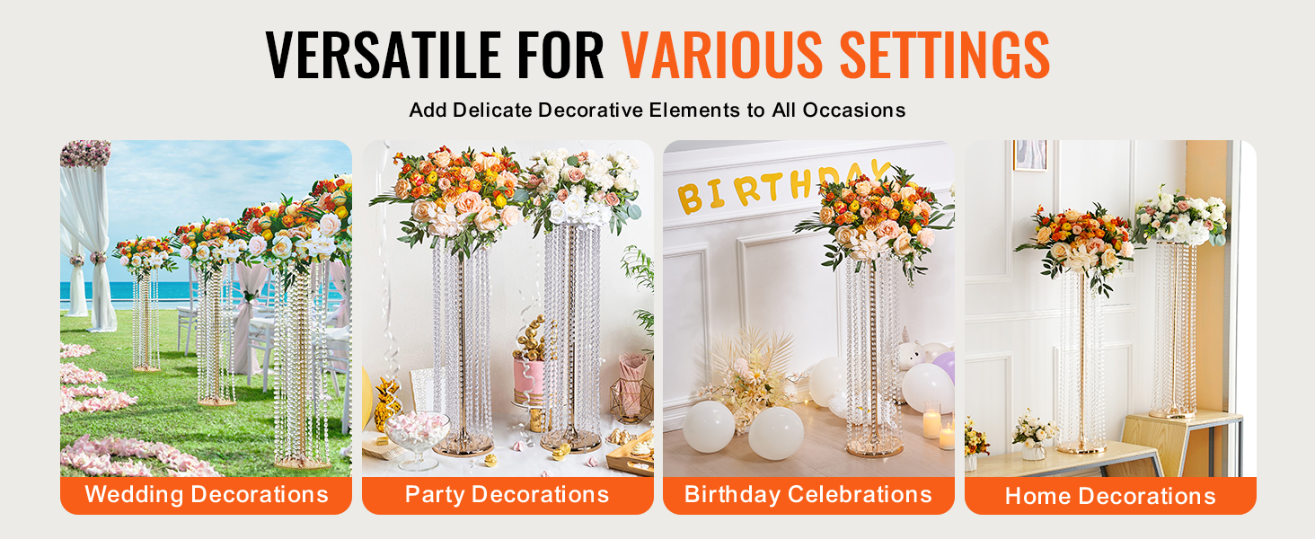 VEVOR crystal wedding flower stand for weddings, parties, birthdays, and home decorations. elegant and versatile.
