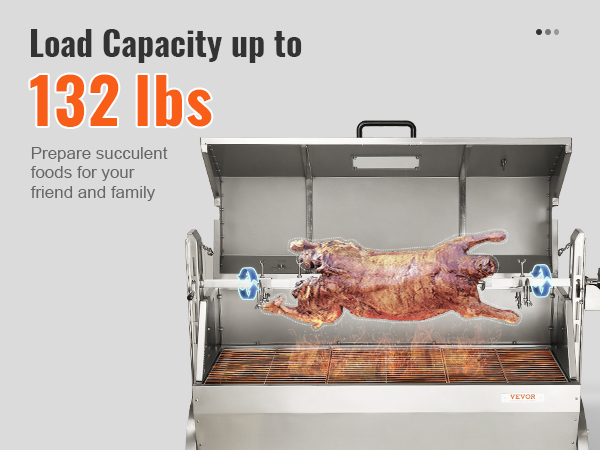 VEVOR rotisserie grill with 132 lbs load capacity, cooking delicious roast for friends and family.