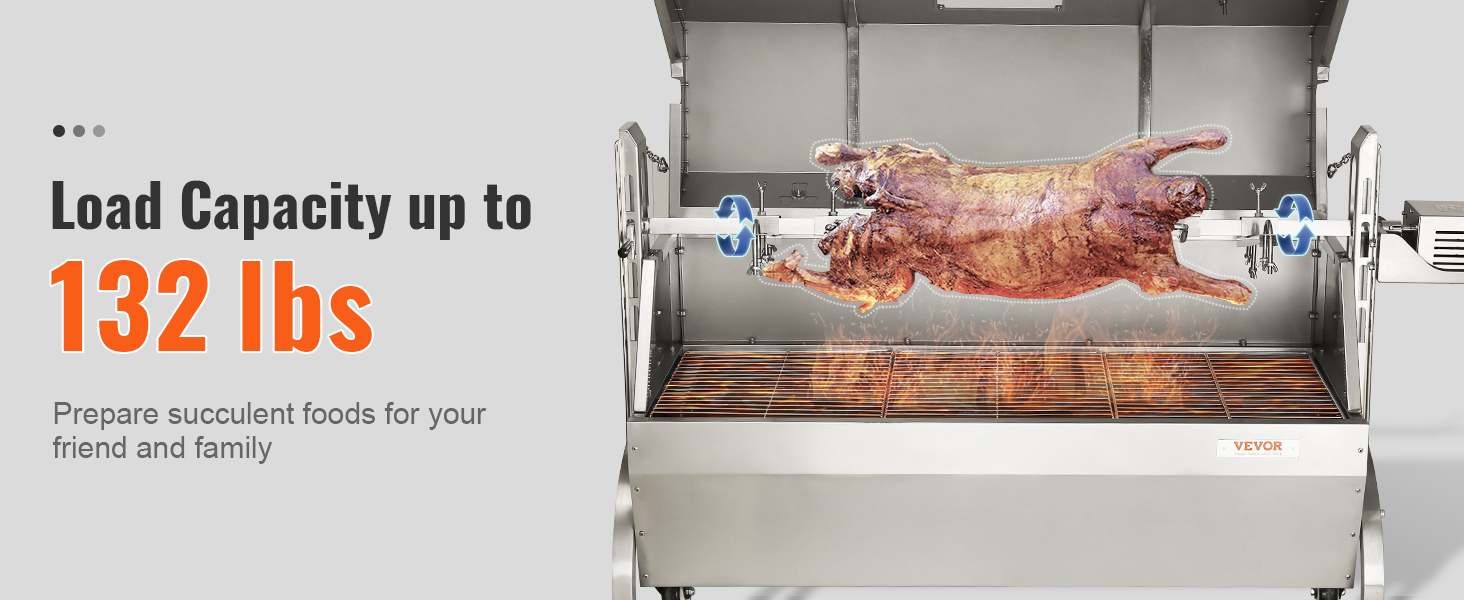 VEVOR rotisserie grill with 132 lbs load capacity, cooking delicious roast for friends and family.