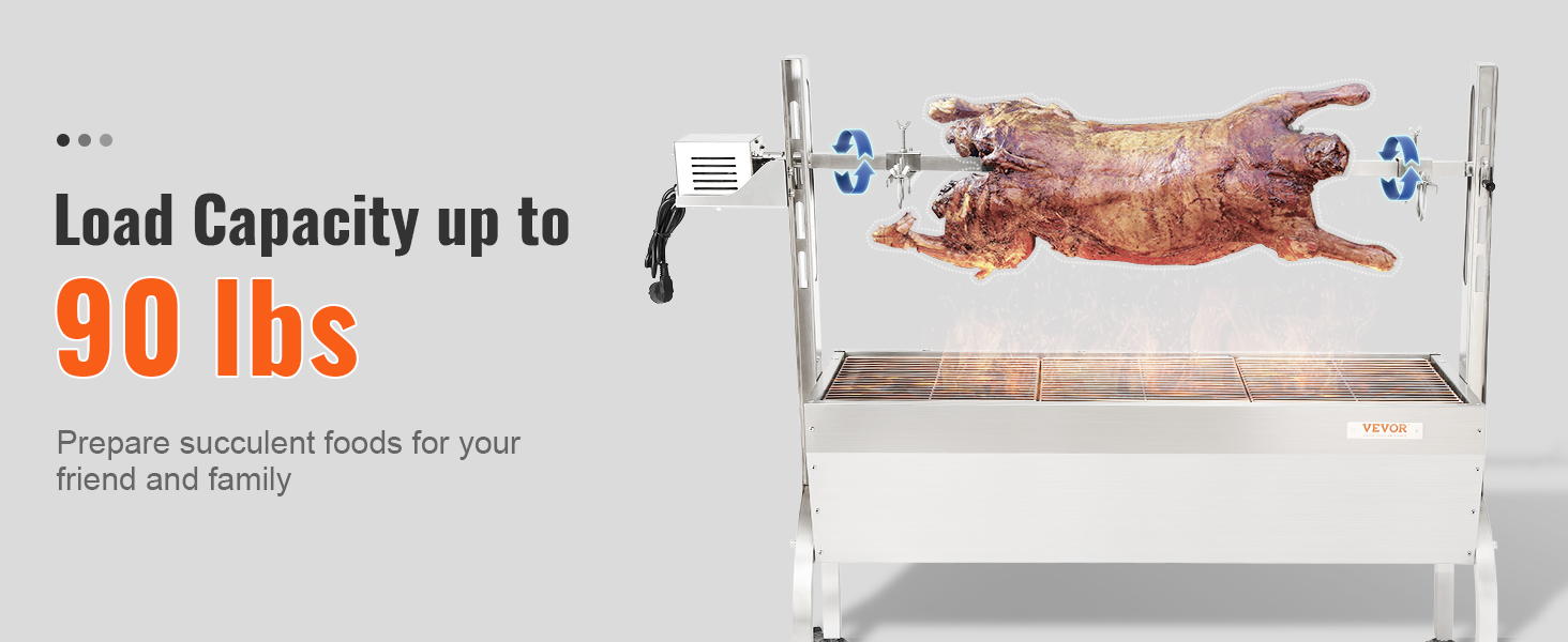Гриль-барбекю VEVOR rotisserie с грузоподъемностью 90 фунтов идеально подходит для приготовления сочных блюд.