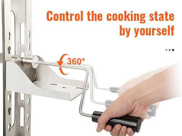 ручная поворотная ручка гриля VEVOR rotisserie bbq grill, демонстрирующая функцию поворота на 360 градусов.