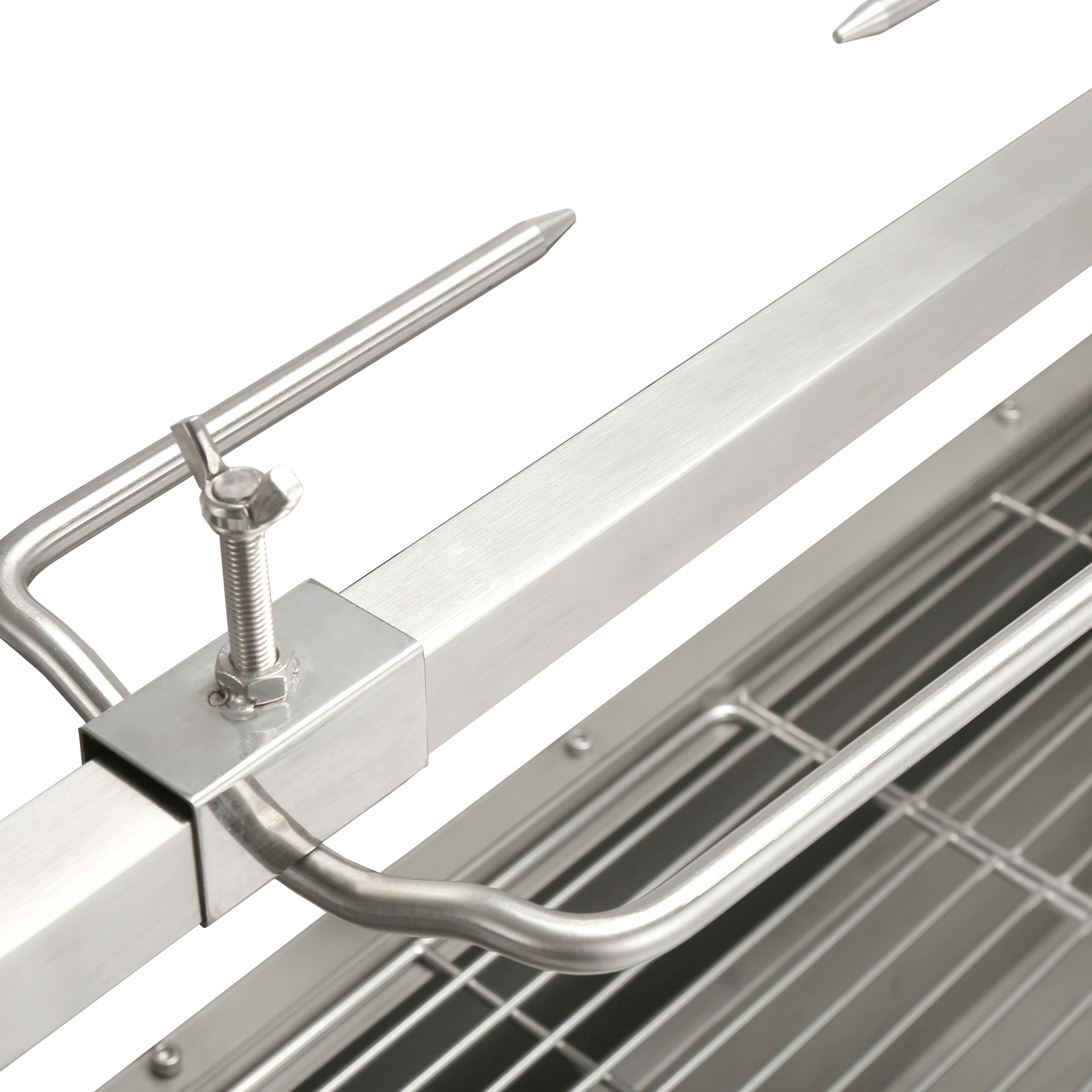 stainless steel VEVOR rotisserie bbq grill with adjustable support bracket and grill rack.