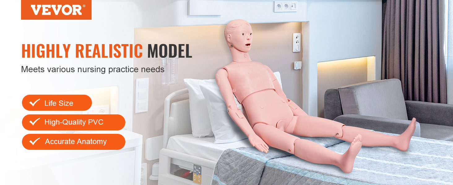 VEVOR nursing training manikin in a realistic hospital setting with accurate anatomy and high-quality pvc.