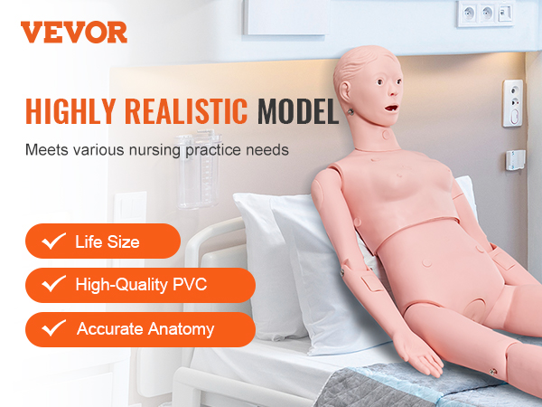 VEVOR nursing training manikin, highly realistic model, life-size, high-quality pvc, accurate anatomy.