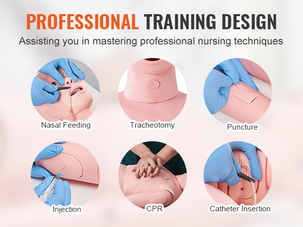 VEVOR nursing training manikin for nasal feeding, tracheotomy, puncture, injection, cpr, and catheter insertion.