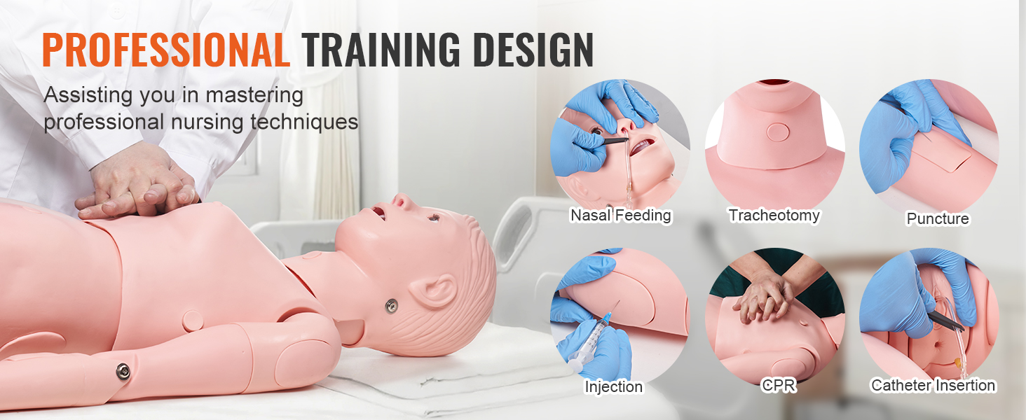 VEVOR nursing training manikin for nasal feeding, tracheotomy, puncture, injection, cpr, and catheter insertion.
