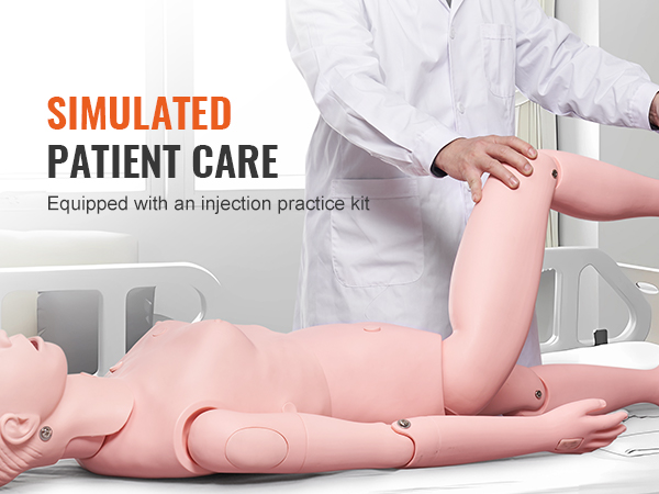 healthcare professional using VEVOR nursing training manikin for simulated patient care and injection practice.