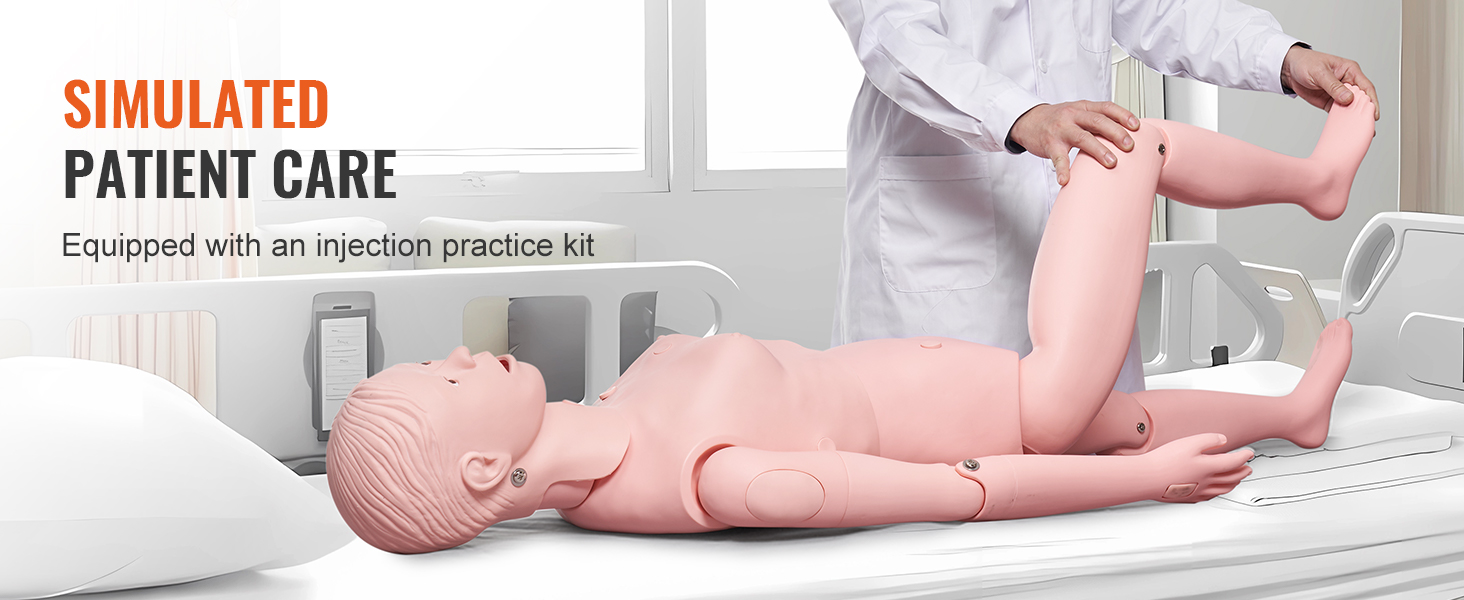 healthcare professional using VEVOR nursing training manikin for simulated patient care and injection practice.