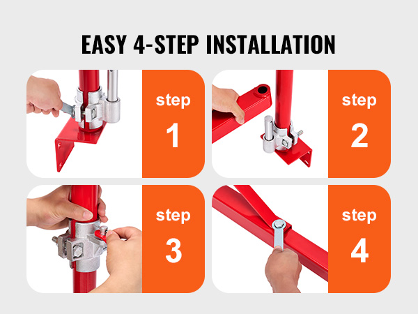 easy 4-step installation guide for VEVOR electric hoist support arm with hands-on adjustments.