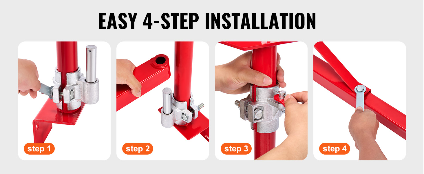 easy 4-step installation guide for VEVOR electric hoist support arm with hands-on adjustments.