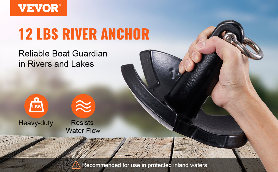 VEVOR river anchor - 12 lbs heavy-duty anchor, resists water flow, perfect for rivers and lakes.