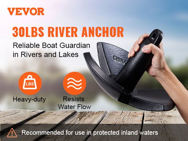 VEVOR river anchor, 30 lbs, heavy-duty, resists water flow, ideal for rivers and lakes.