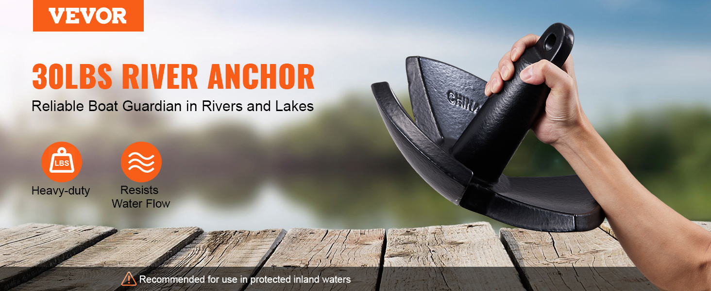VEVOR river anchor, 30 lbs, heavy-duty, resists water flow, ideal for rivers and lakes.
