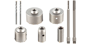 VEVOR concrete hole saw kit with various-sized drill bits and adapters arranged together.