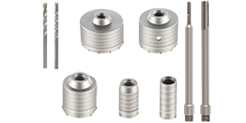 VEVOR concrete hole saw kit with various drill bits and core bits laid out.