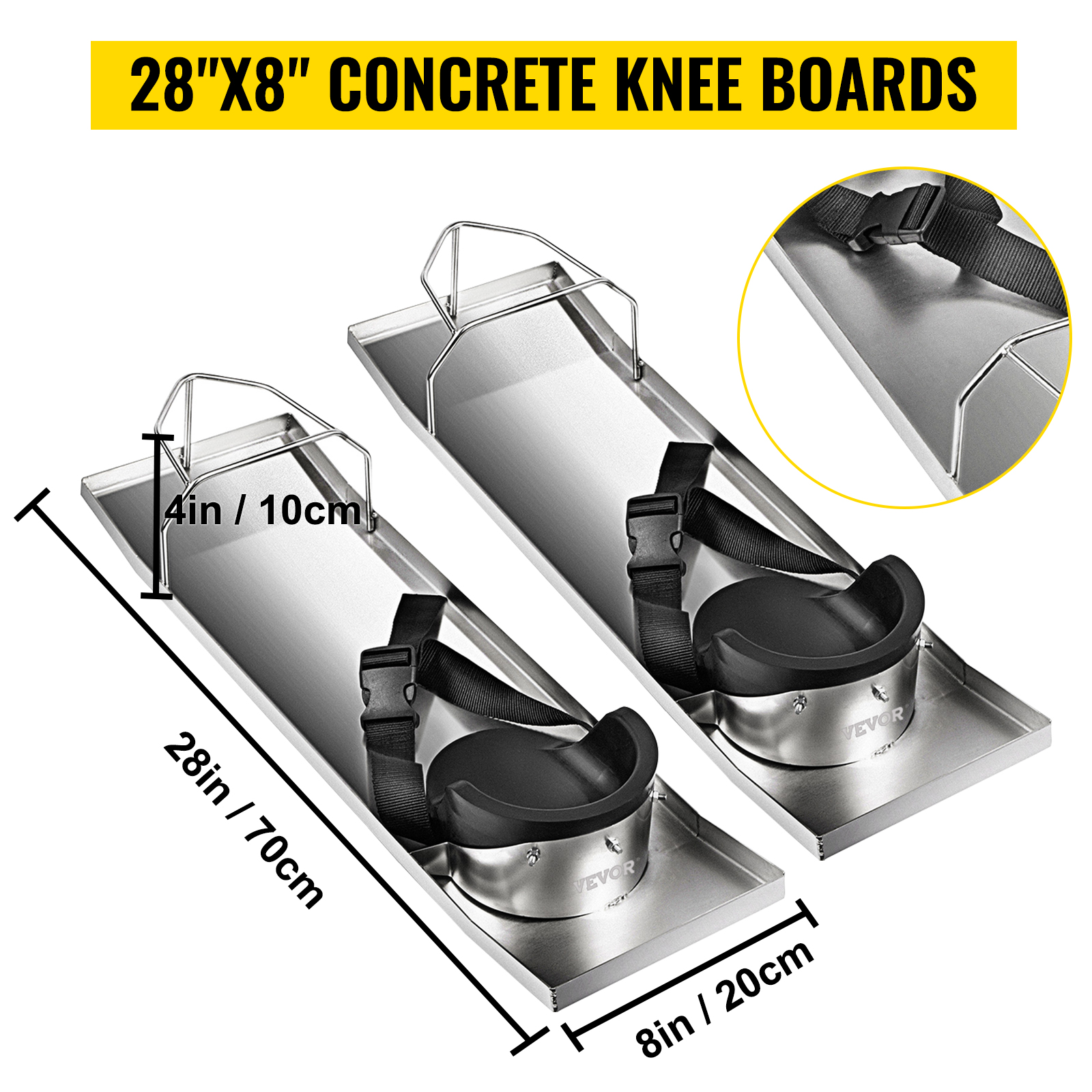 VEVOR concrete knee boards, 28"x8", with adjustable straps and stainless steel construction.