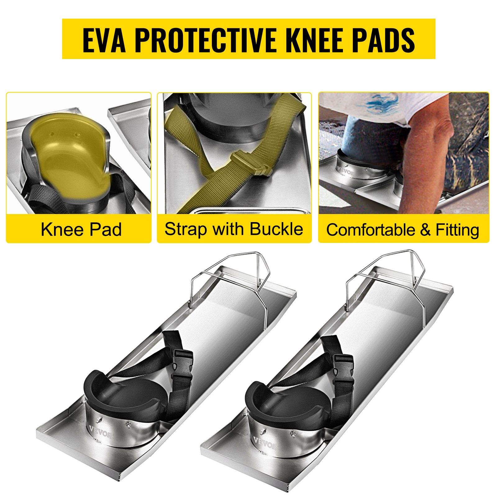 VEVOR concrete knee boards with eva protective knee pads, strap with buckle, fitting.