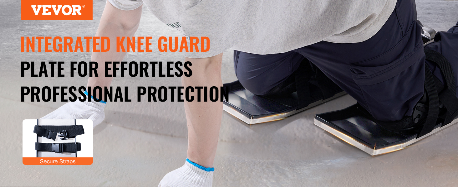VEVOR concrete knee boards with integrated knee guard plate and secure straps for professional protection.