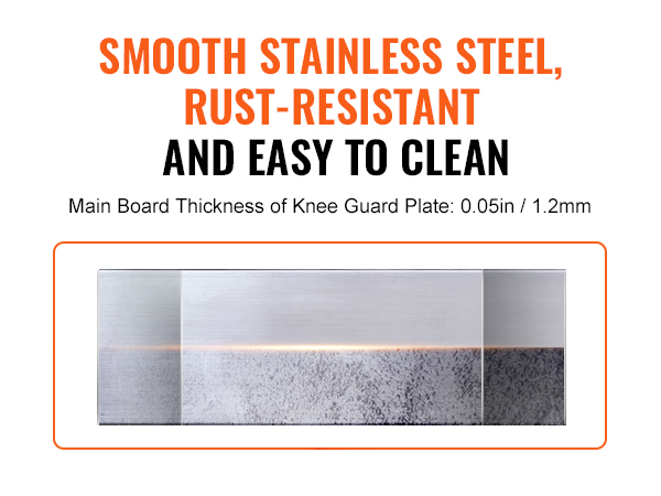 smooth, rust-resistant, easy-to-clean stainless steel VEVOR concrete knee boards with 0.05in thickness.