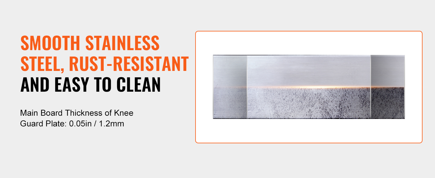 smooth, rust-resistant, easy-to-clean stainless steel VEVOR concrete knee boards with 0.05in thickness.