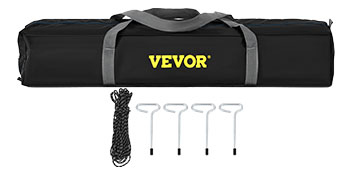 VEVOR ice fishing shelter with carry bag, anchors, and rope.
