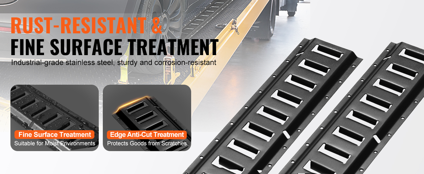 VEVOR e track tie down rail kit with rust-resistant, fine surface treatment, and anti-cut edges.