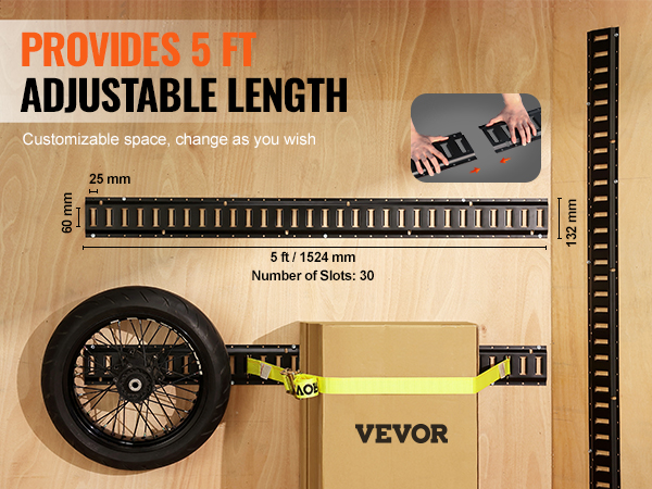 VEVOR e track tie down rail kit with 5 ft adjustable length, customizable for secure strapping.