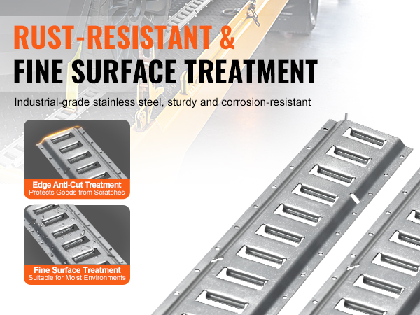 VEVOR e track tie-down rail kit, rust-resistant, stainless steel, fine surface and edge anti-cut treatment.