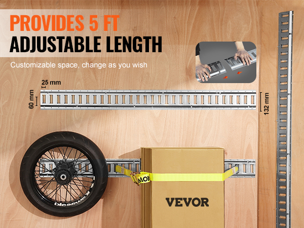 VEVOR e track tie-down rail kit, 5 ft adjustable length, customizable, and easy to install.