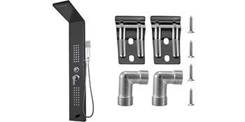 VEVOR shower panel system with accessories including two brackets and installation screws.