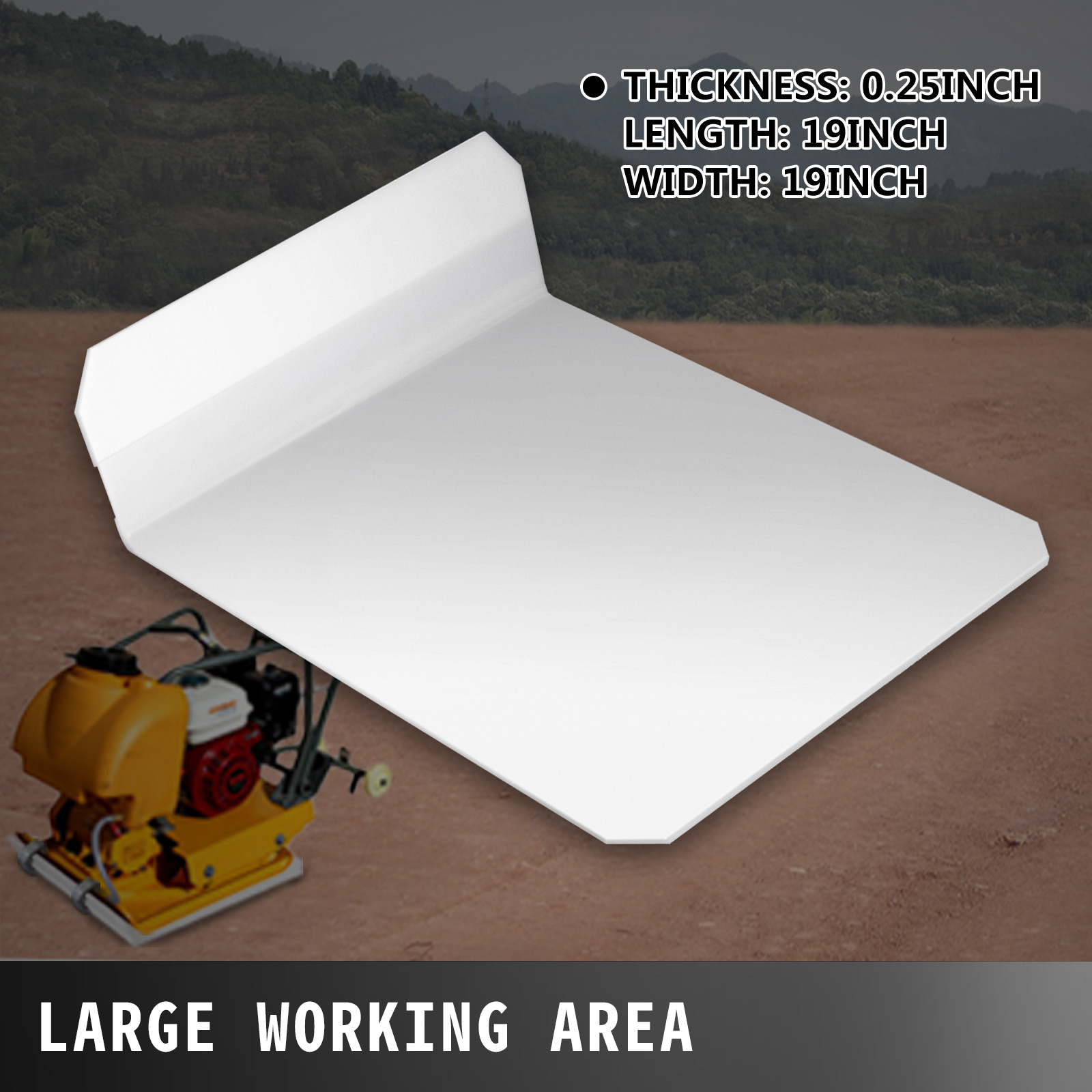 VEVOR plate compactor pad, 19x19 in, 0.25 in thickness, large working area.