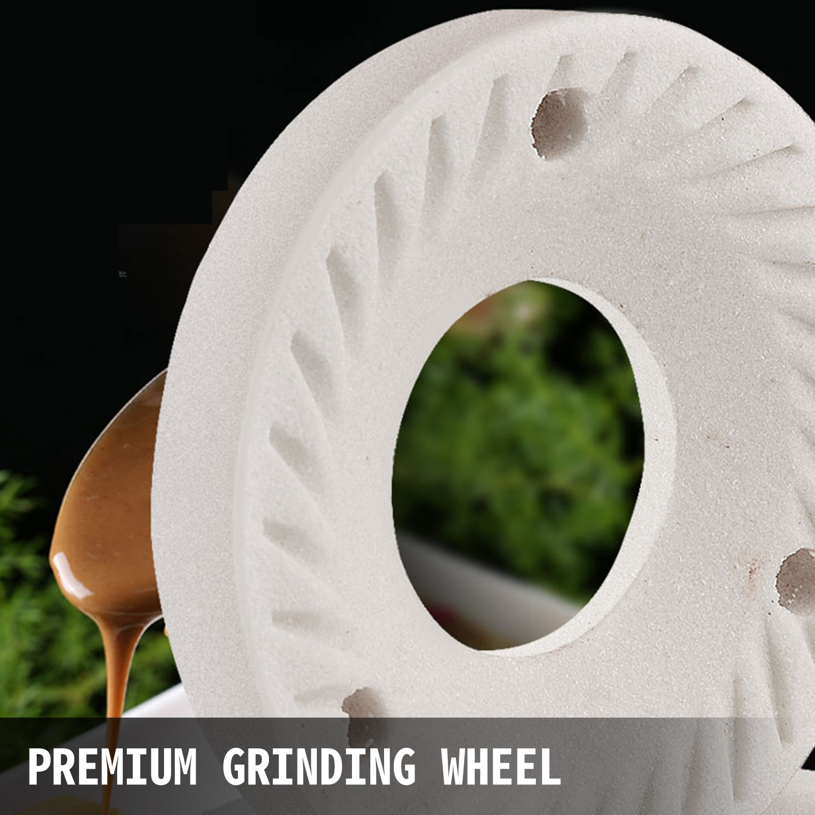 VEVOR peanut butter machine premium grinding wheel with dripping peanut butter.