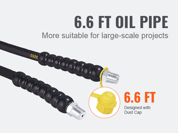 6.6 ft naftos vamzdis, su srieginiais galais ir dulkių dangtelis nuo VEVOR oro hidraulinis siurblys, skirtas didelio masto projektus.